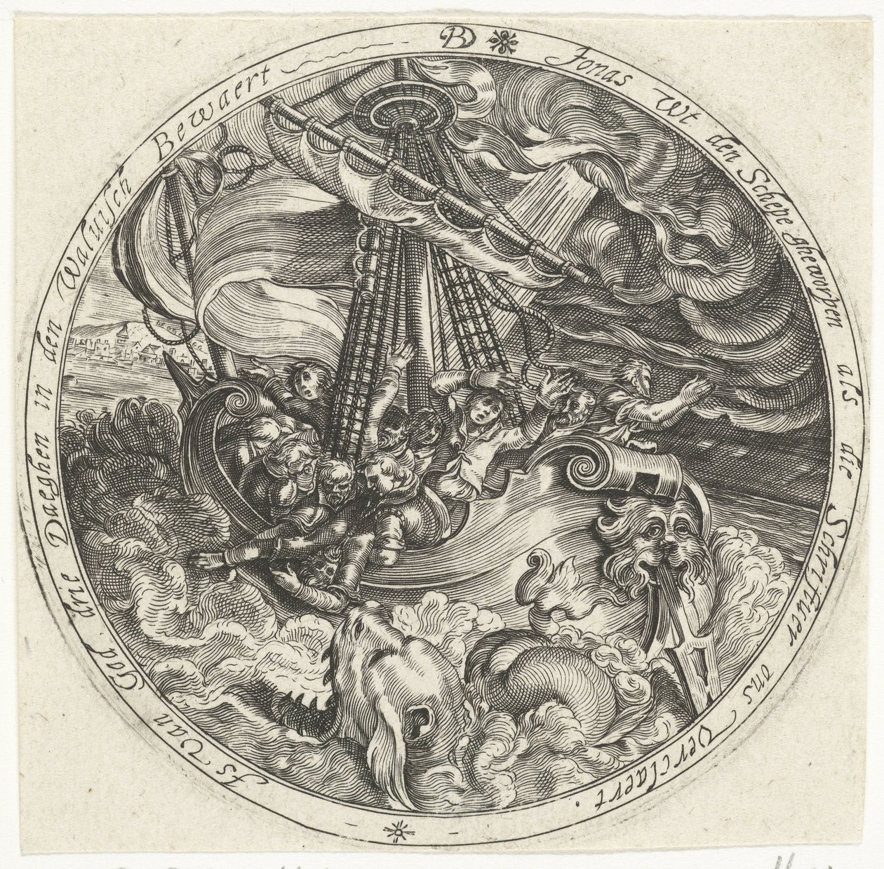 Jona wird von den Seeleuten über Bord geworfen von Bartholomeus Willemsz. Dolendo