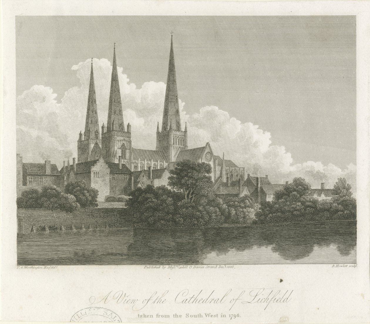 Lichfield Kathedrale - Südwestansicht (Gravur) von Bartholomew Howlett
