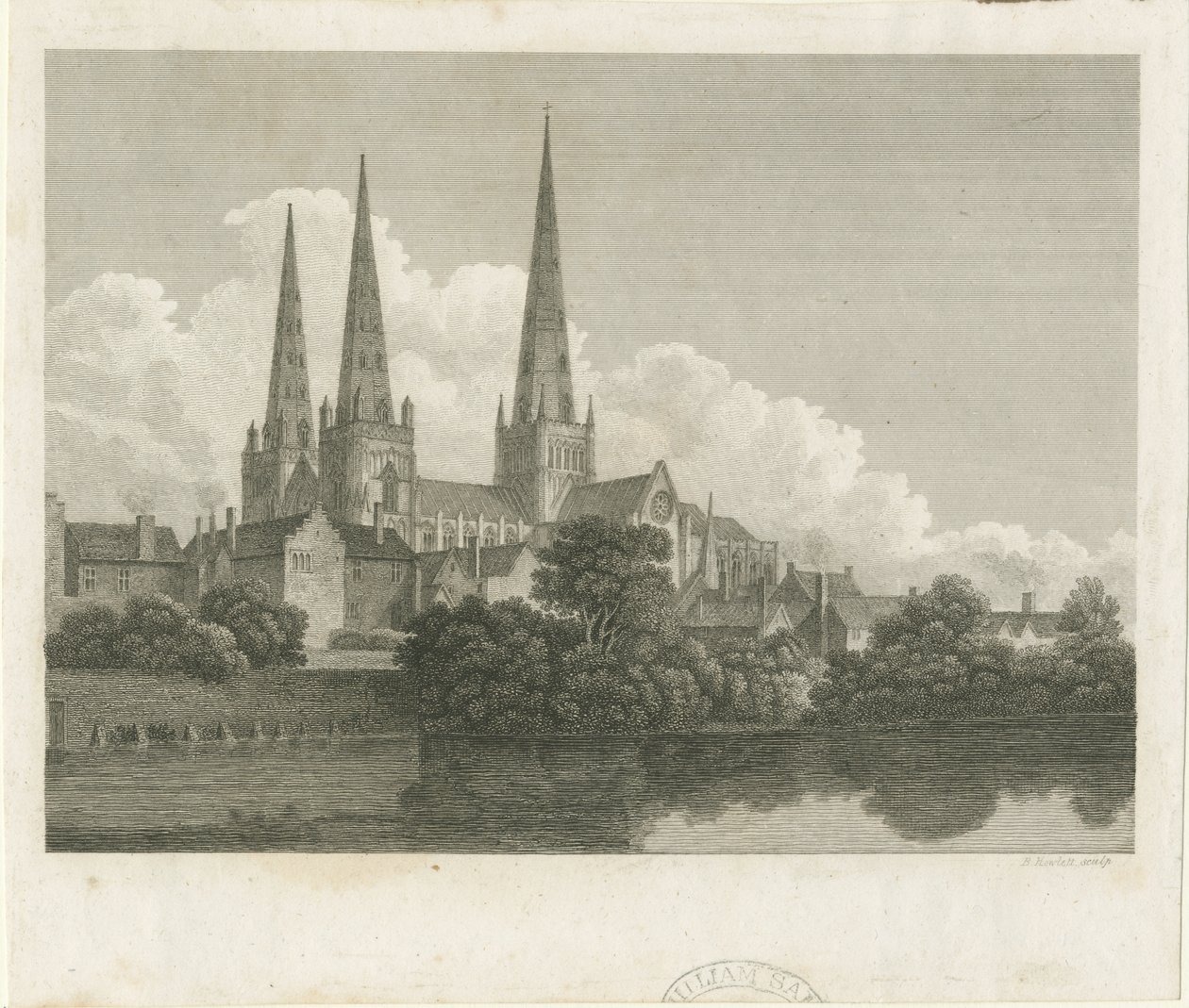 Lichfield Kathedrale - Südwestansicht (Gravur) von Bartholomew Howlett