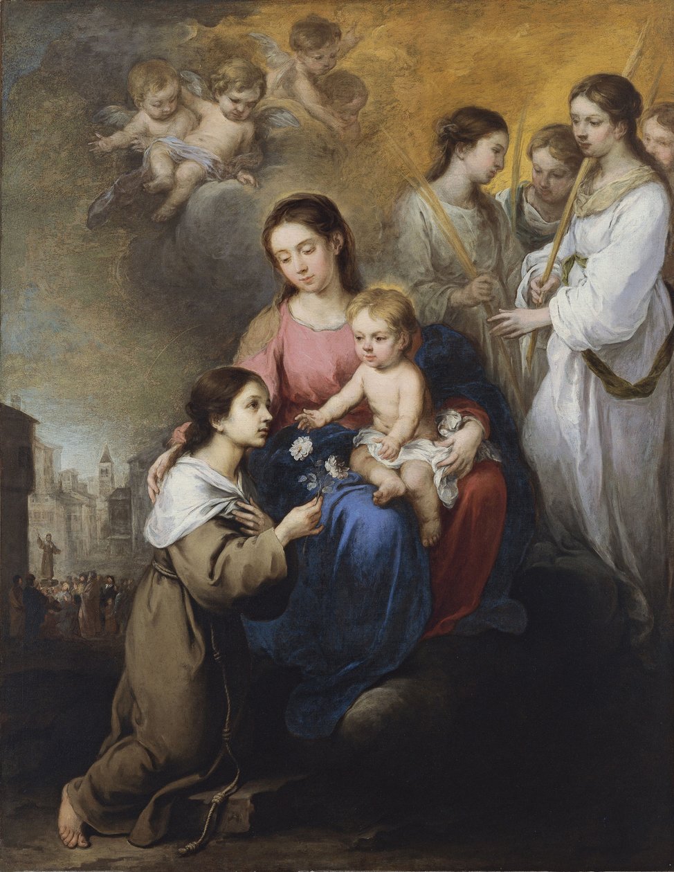 Die Jungfrau und das Kind mit der heiligen Rose von Viterbo von Bartolomé Esteban Murillo