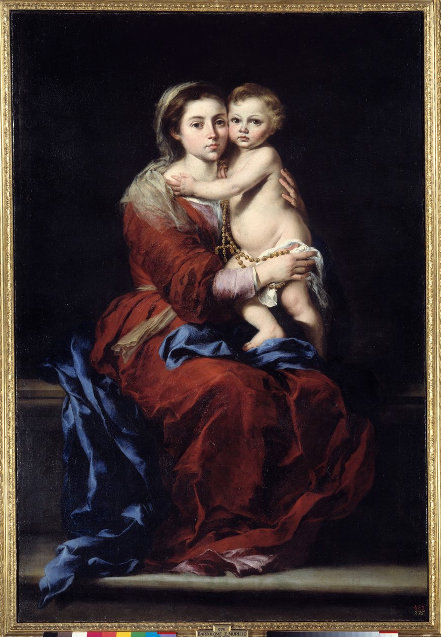 Die Jungfrau des Rosenkranzes. Madonna mit dem Kind. Gemälde von Bartolomé Murillo (1618-1682) von Bartolomé Esteban Murillo