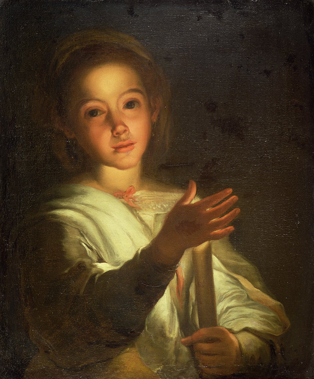 Ein junges Mädchen, das eine Kerze abschirmt von Bartolome Esteban (follower of) Murillo