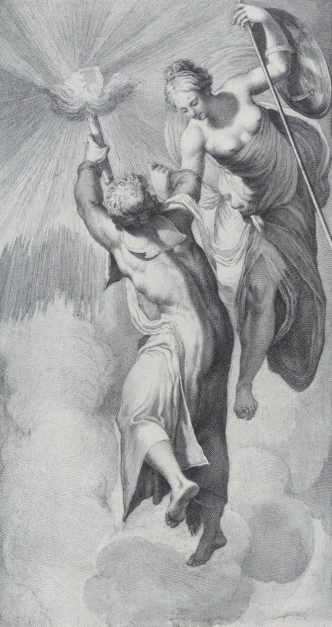 Minerva hilft Prometheus beim Versuch, den Himmel zu erklimmen, 1756 von Bartolomeo Crivellari, Gabriel Söderling