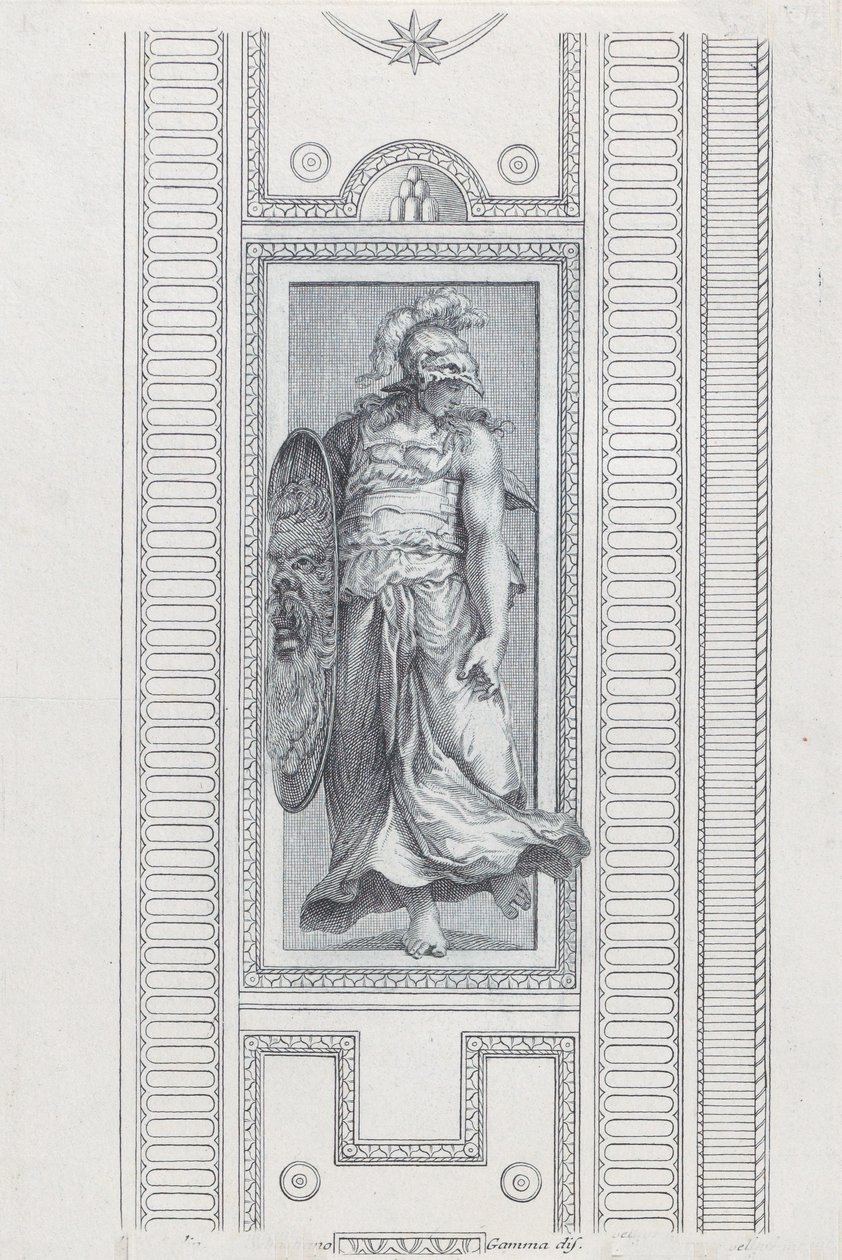 Tafel 15: mythologische Figur mit Helm und Schild, 1756 von Bartolomeo Crivellari