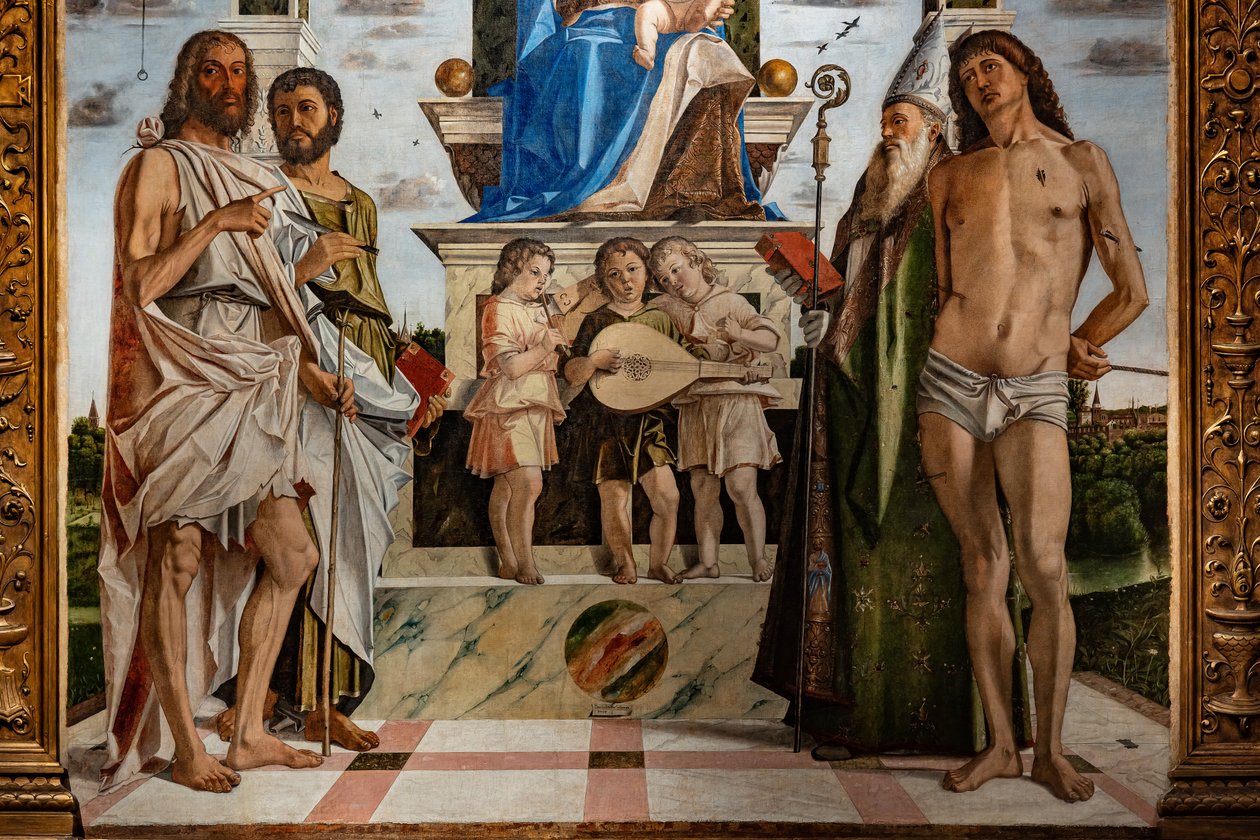 Thronende Madonna mit Jesuskind unter Heiligen (Detail) von Bartolomeo Montagna