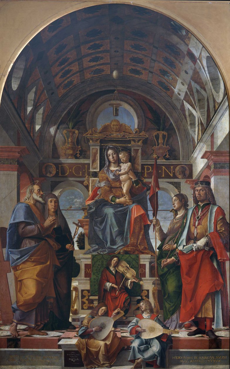 Die Jungfrau und das Kind auf dem Thron mit musizierenden Heiligen und Engeln, 1499 von Bartolomeo Montagna
