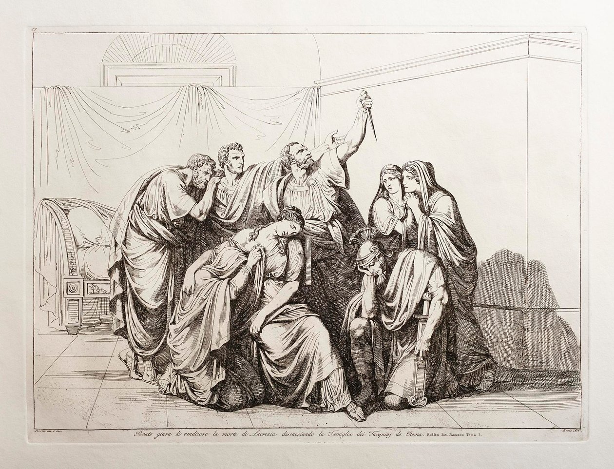 Brutus schwört, den Tod der Lucretia zu rächen und verurteilt die Familie Tarquinius aus Rom von Bartolomeo Pinelli