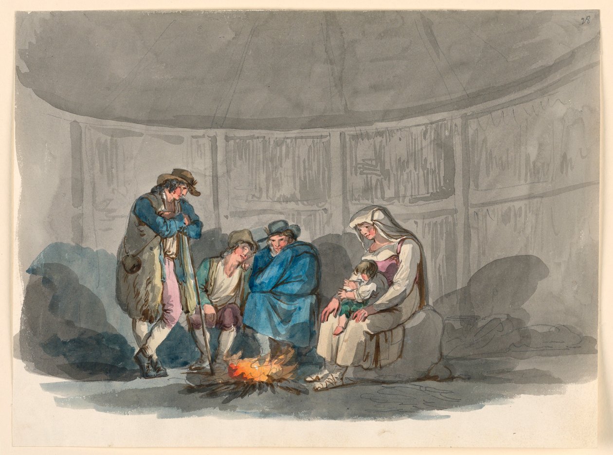 Zeichnung, Eine Familie von Hirten bei Nacht, 1807–08 von Bartolomeo Pinelli