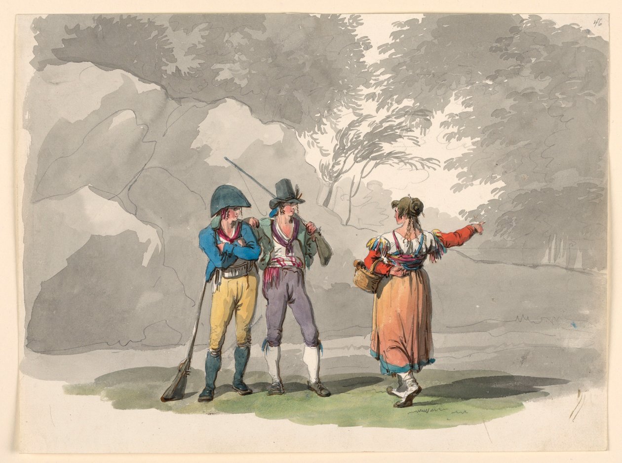 Frau und zwei Männer mit Gewehren. Kostüme des Königreichs Neapel von Bartolomeo Pinelli