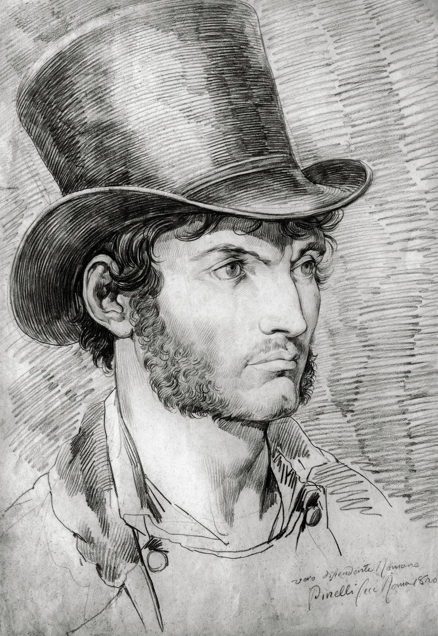 Männliches Porträt (Wahrer Römer), Zeichnung von Bartolomeo Pinelli (1781-1835) von Bartolomeo Pinelli
