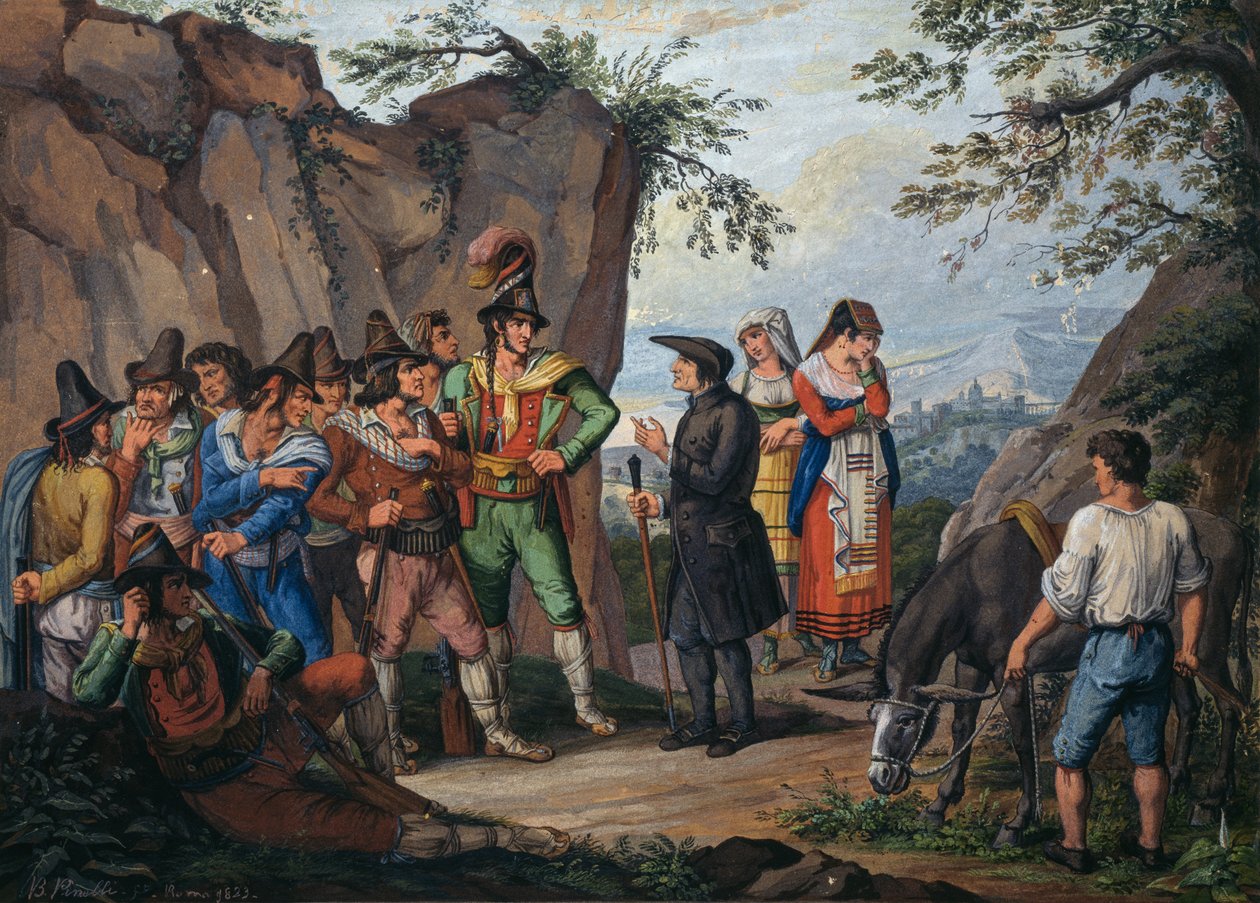 Verhandlungen über die Kapitulation zwischen dem Banditen Gasparone und Erzpriester Pellegrini von Bartolomeo Pinelli