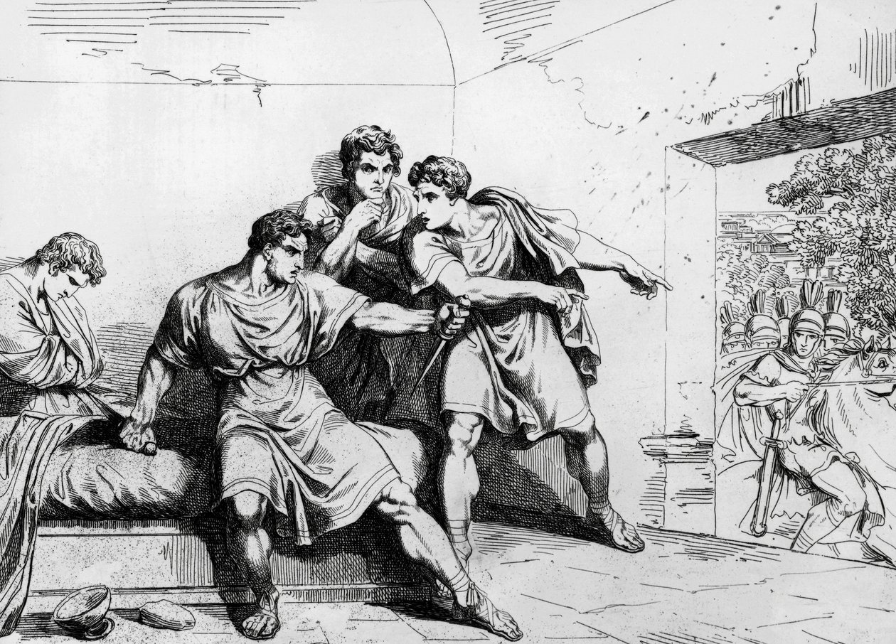 Neros Tod, aus Geschichte der Kaiser, beginnend mit Ottavio, Stich von Bartolomeo Pinelli (1781-1835), Rom von Bartolomeo Pinelli