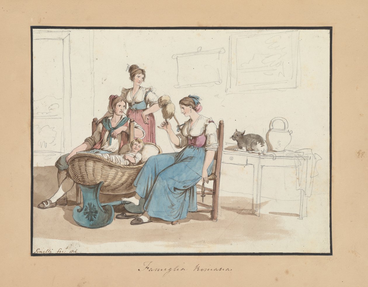 Römische Familie, Studie für Römische Trachten und Bräuche von Bartolomeo Pinelli