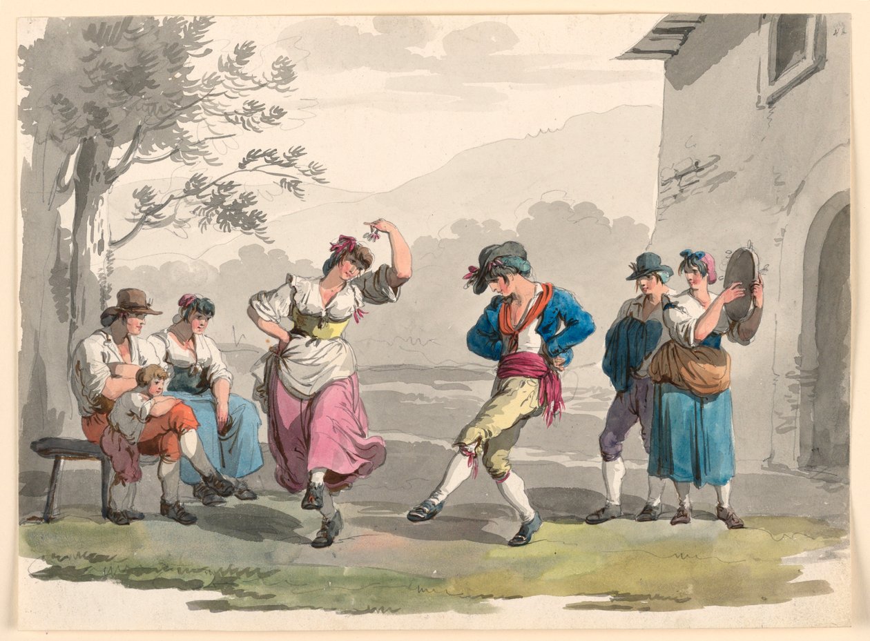 "Saltarello Romano," Tanzende Bauern in der Umgebung von Rom von Bartolomeo Pinelli