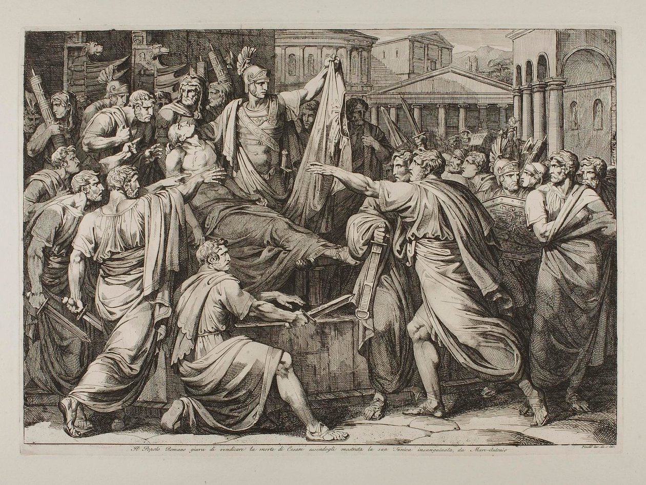 Das römische Volk schwört, den Mord an Caesar zu rächen von Bartolomeo Pinelli