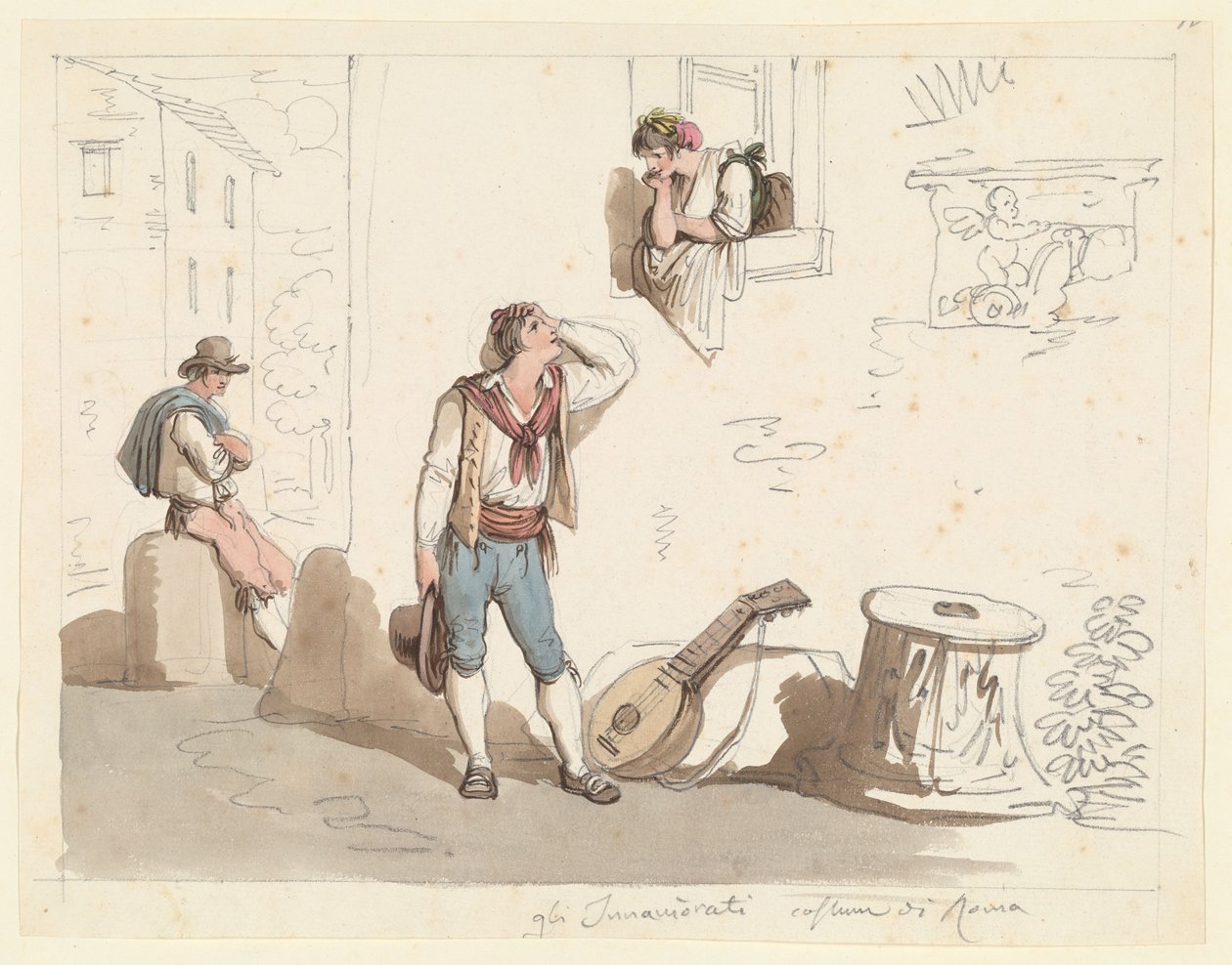Die Serenade, Studie für römische Trachten und Bräuche von Bartolomeo Pinelli