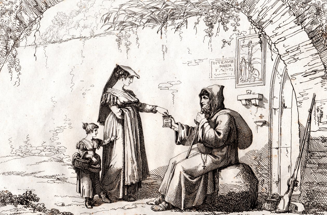 Frau aus Frascati und ein Einsiedler, Radierung von Bartolomeo Pinelli (Rom) von Bartolomeo Pinelli