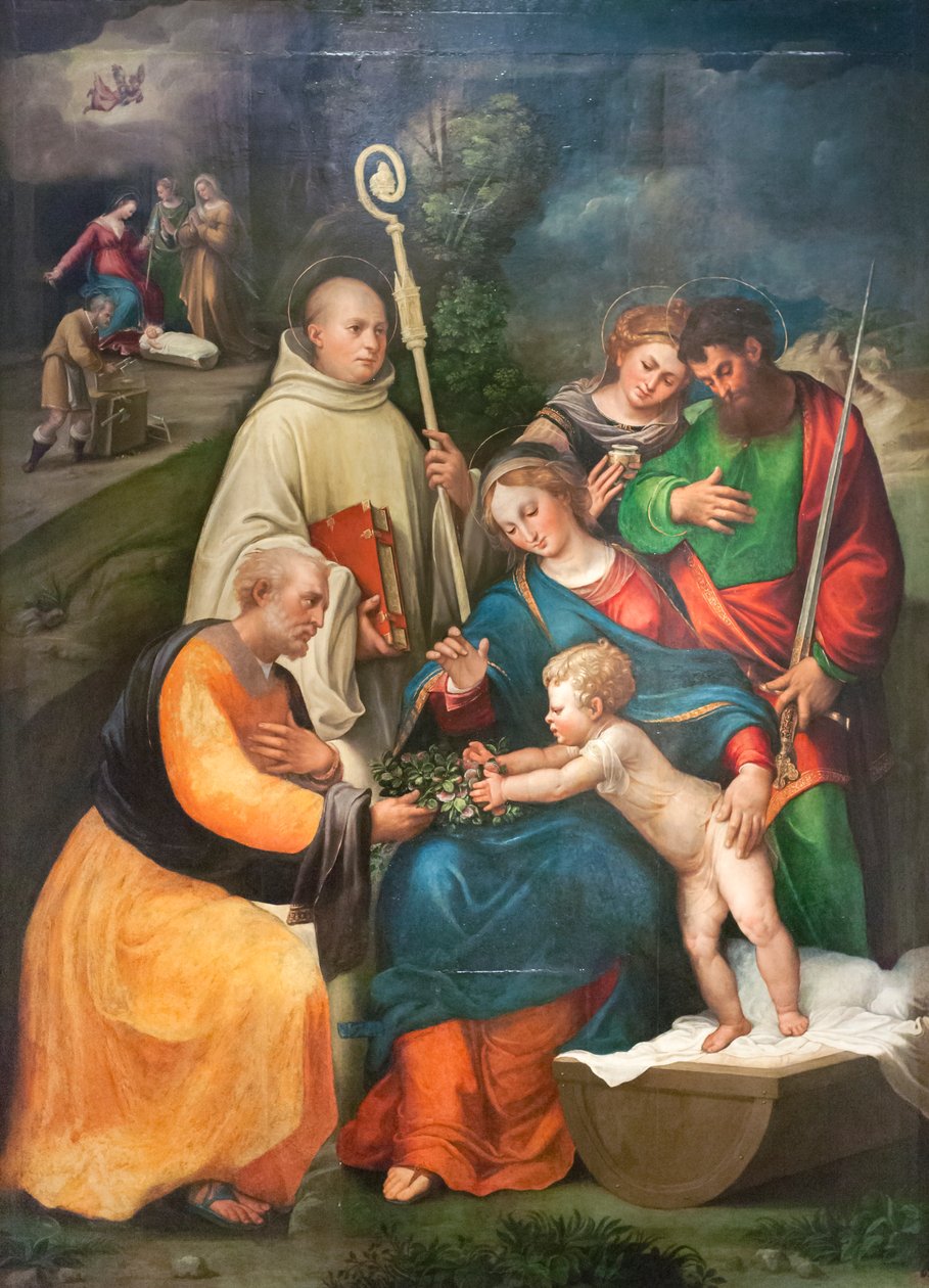 Heilige Familie mit den Heiligen Benedikt, Paulus und Magdalena von Bartolomeo called Bagnacavallo Ramenghi
