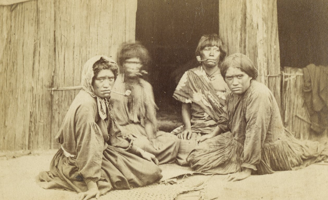 Gruppe von Maori-Frauen vor einem Whare, ca. 1865 von Batt and Richards