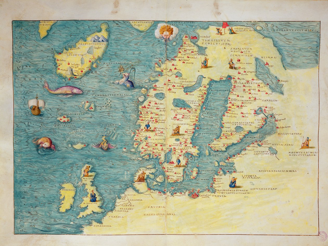Nordeuropa, aus einem Atlas der Welt in 33 Karten, Venedig, 1. September 1553 (Tinte auf Pergament) von Battista Agnese
