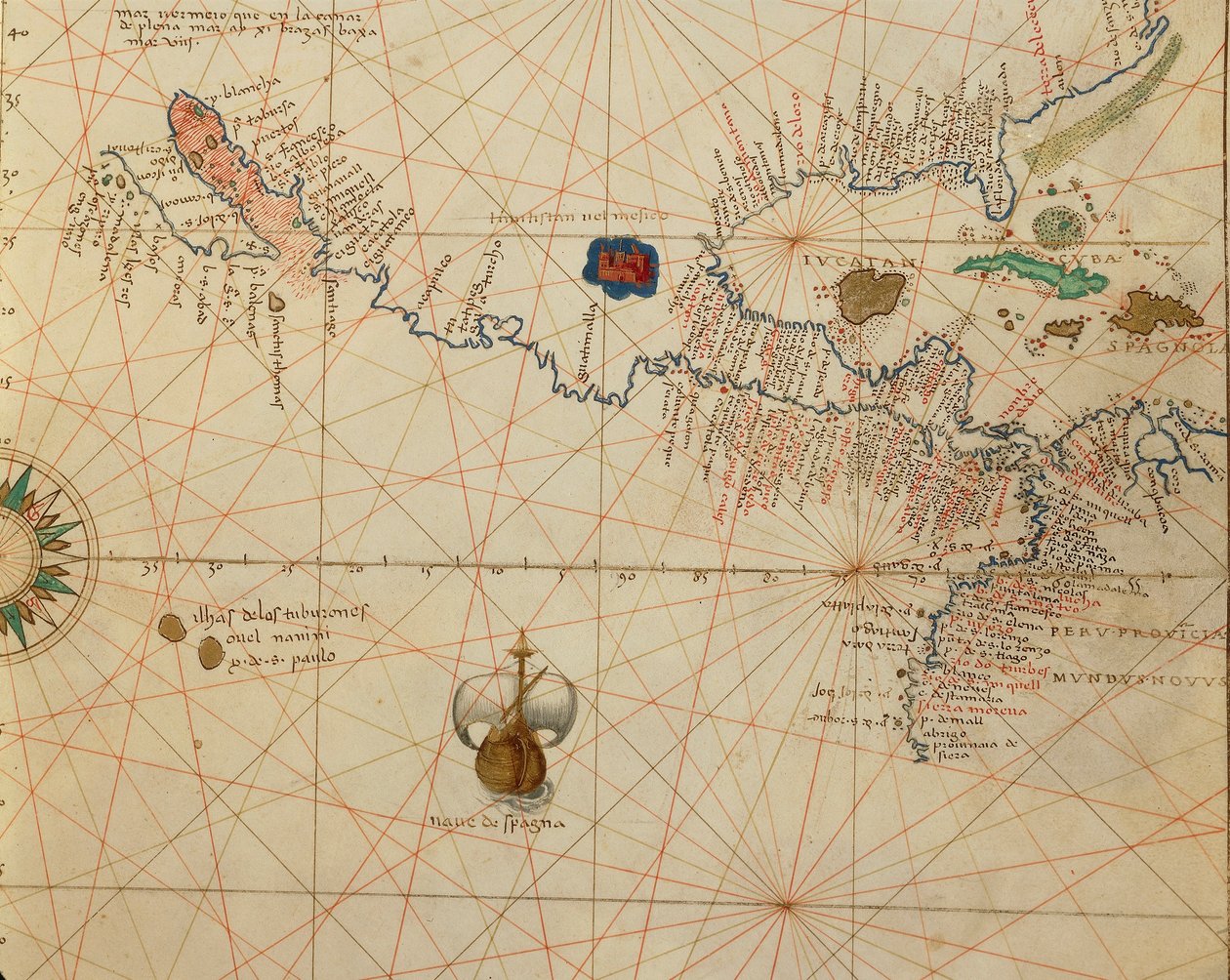 Afrika, Europa und Teil Amerikas: Zentralamerika, aus Atlas der Welt in dreiunddreißig Karten, von Battista Agnese von Battista Agnese