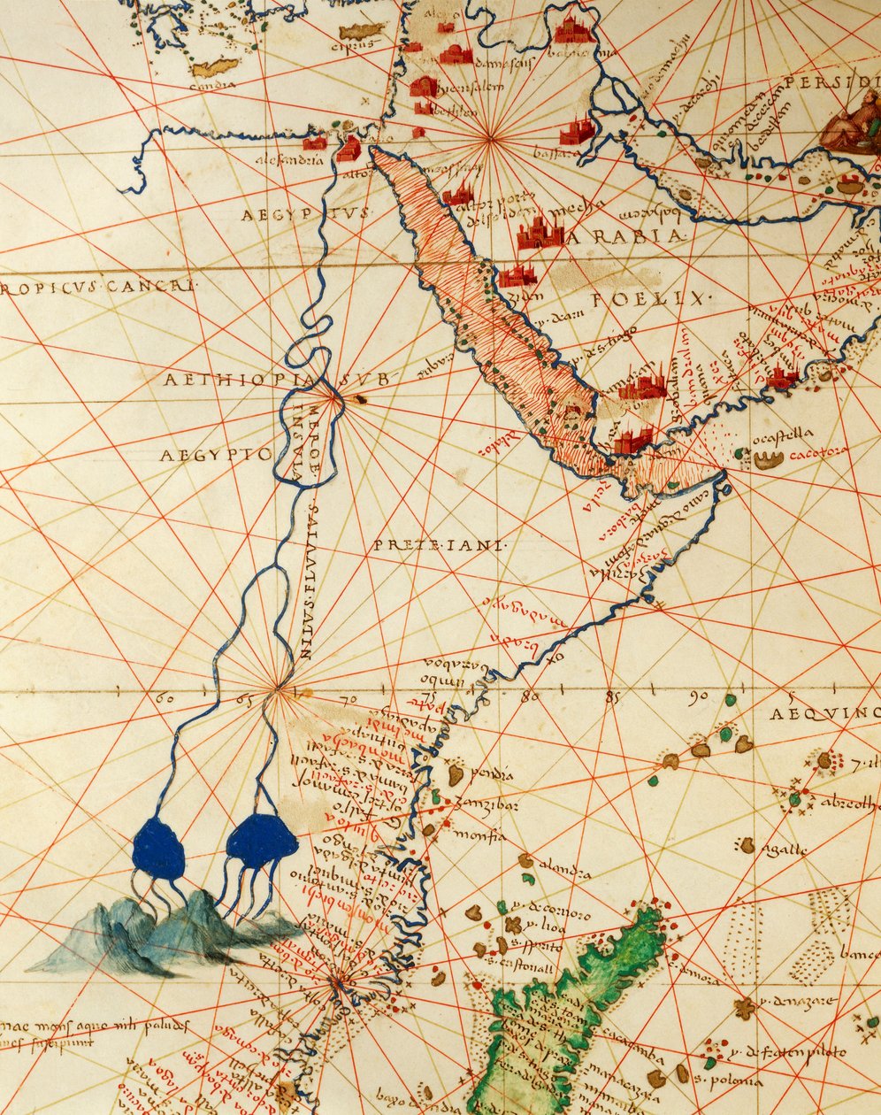Der Indische Ozean und Teile von Asien und Afrika: der Verlauf des Nils, aus dem Atlas der Welt in dreiunddreißig Karten von Battista Agnese von Battista Agnese