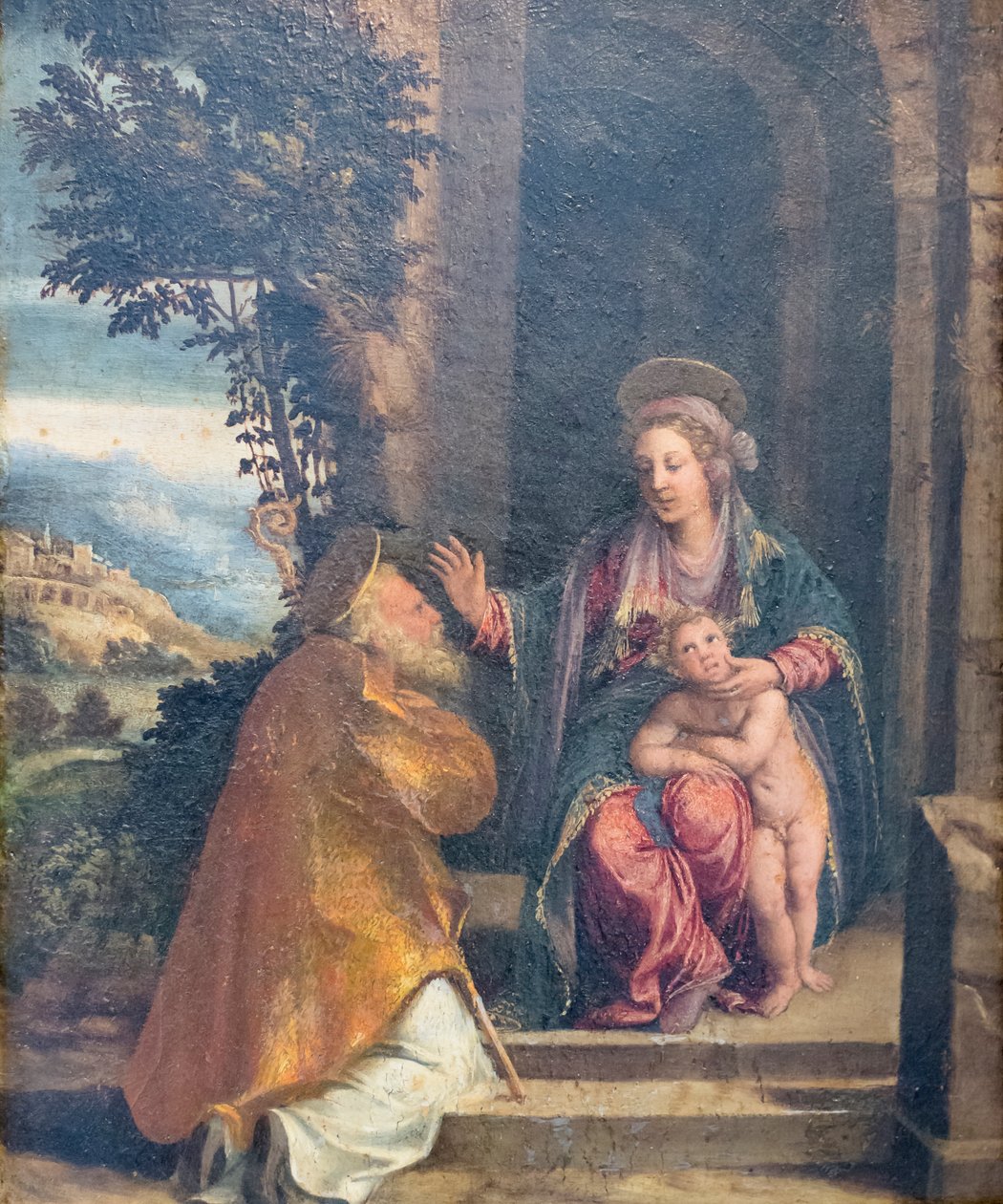 Jungfrau mit Kind und Bischof von Battista & Dossi Dosso (c.1486-1542) Dossi