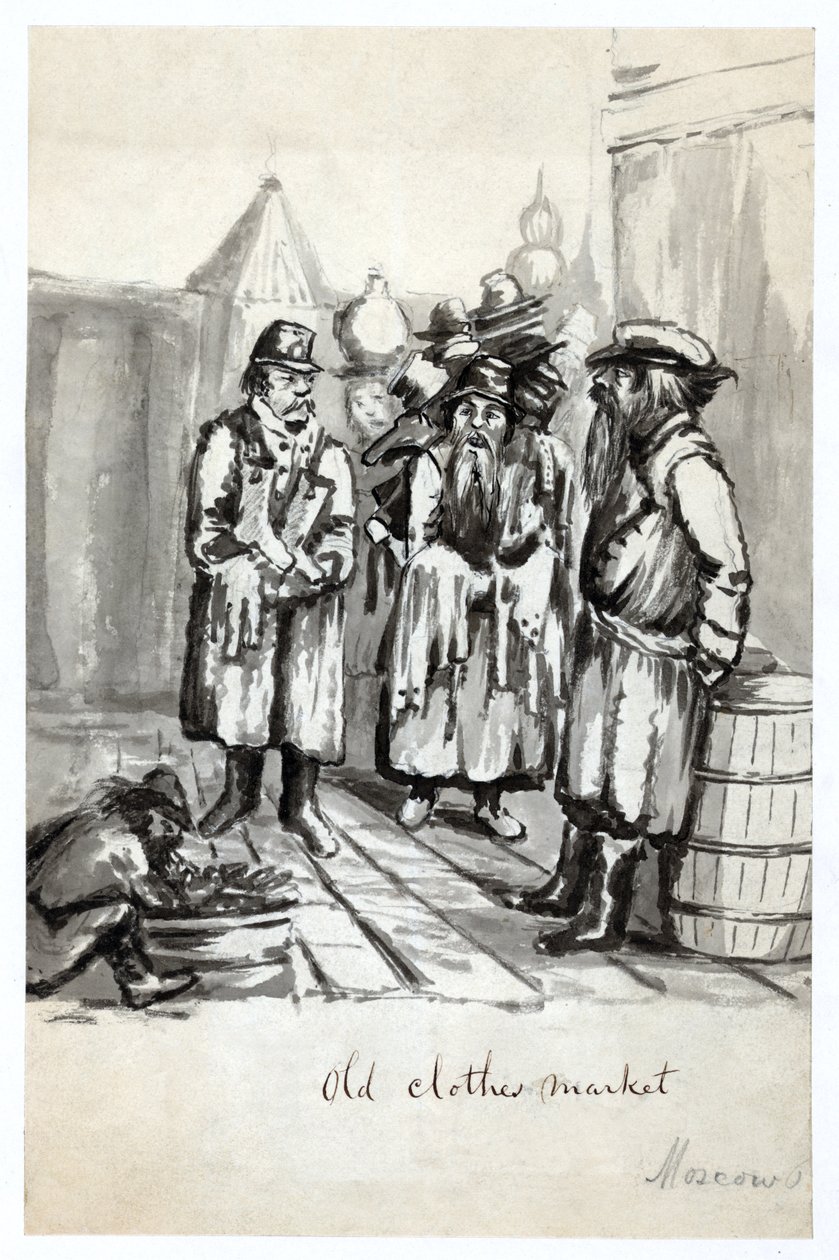 Altkleidermarkt, Moskau, veröffentlicht ca. 1862 von Bayard Taylor