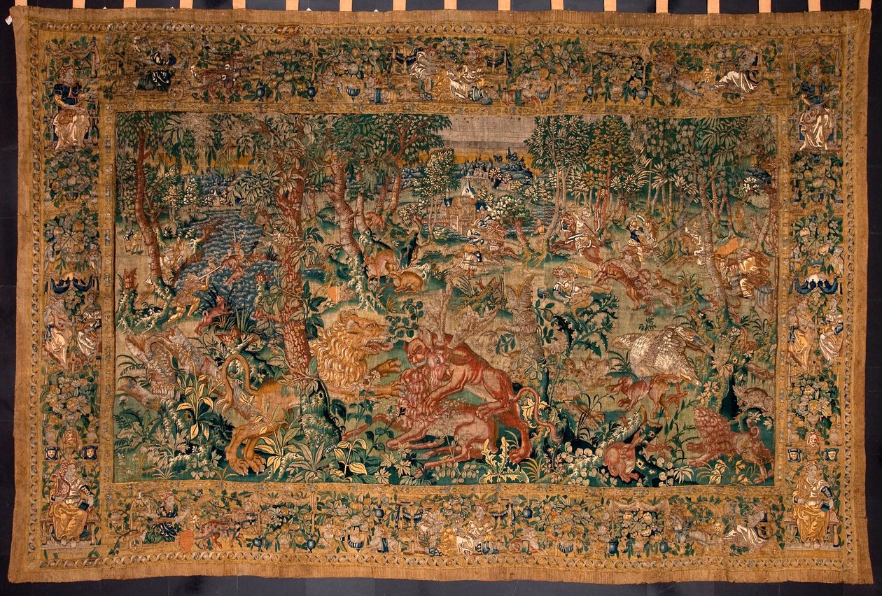 Jagdszene Tapisserie hergestellt in den Manufakturen von Brüssel. 16. Jahrhundert Genua, Musei di Strada Nuova von Belgian School