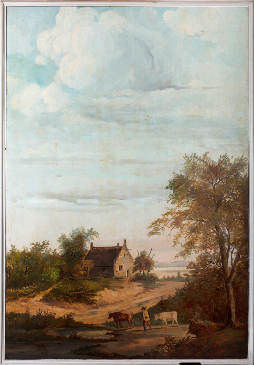 Zweiter Hinterraum, Besprechungsraum, Wandgemälde mit ländlichen Szenen im klassischen Stil, wahrscheinlich um 1810, Szene 7 von Belgian School