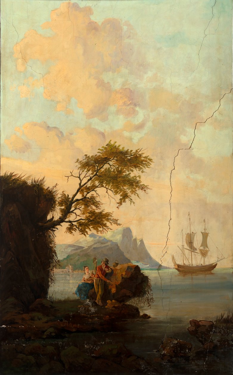 Zweiter Hinterraum, Besprechungsraum, Wandgemälde mit ländlichen Szenen im klassischen Stil, wahrscheinlich um 1810, Szene 5 von Belgian School