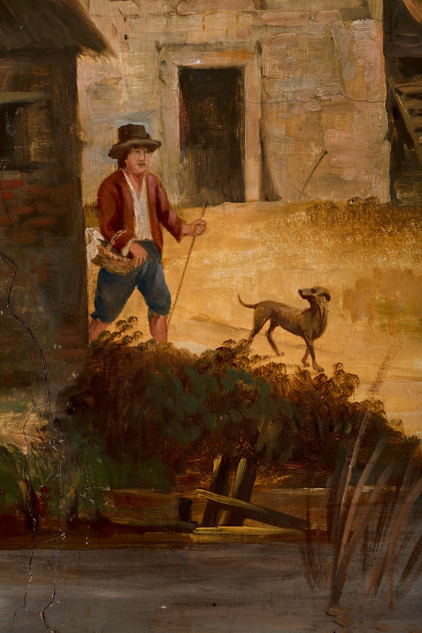 Zweiter Hinterraum, Besprechungsraum, Wandmalereien mit ländlichen Szenen im klassischen Stil, wahrscheinlich um 1810, Szene 3 von Belgian School