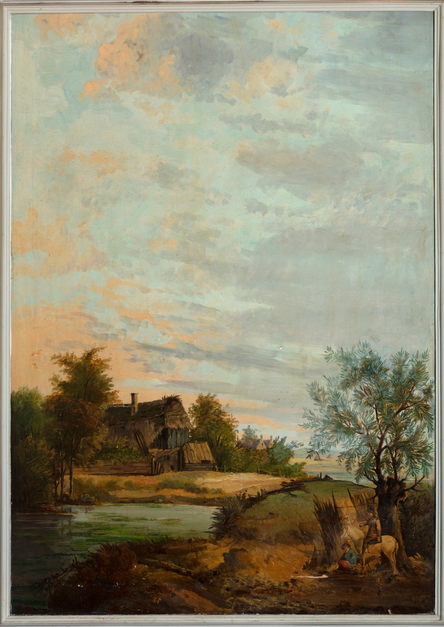 Zweiter Hinterraum, Besprechungsraum, Wandgemälde mit ländlichen Szenen im klassischen Stil, wahrscheinlich um 1810, Szene 7 von Belgian School