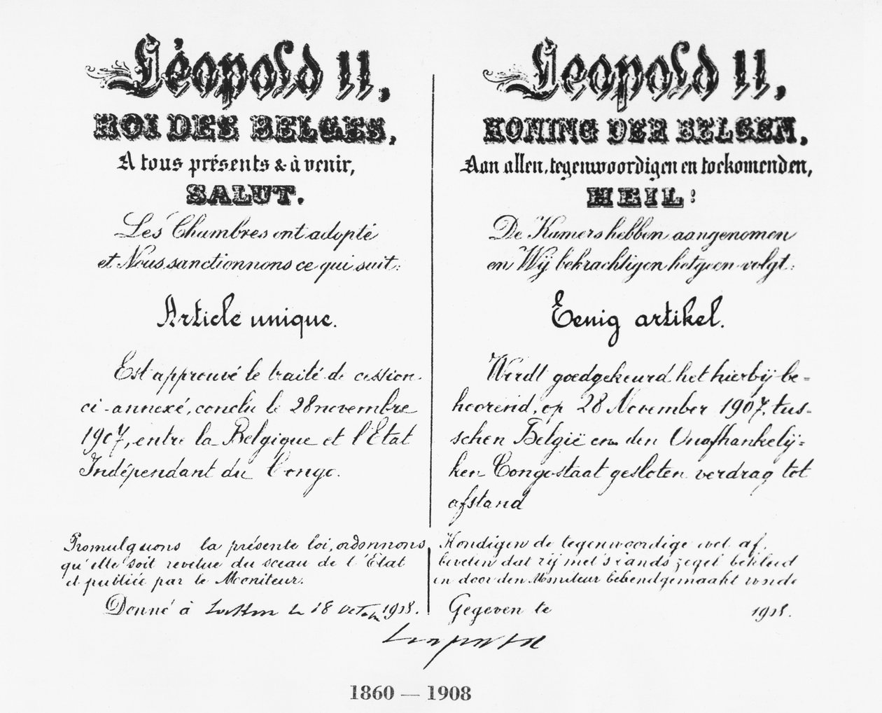 Unterschrift von König Leopold II. (1835-1909) zur Genehmigung der Annexion des Kongo an Belgien, 1908 von Belgian School