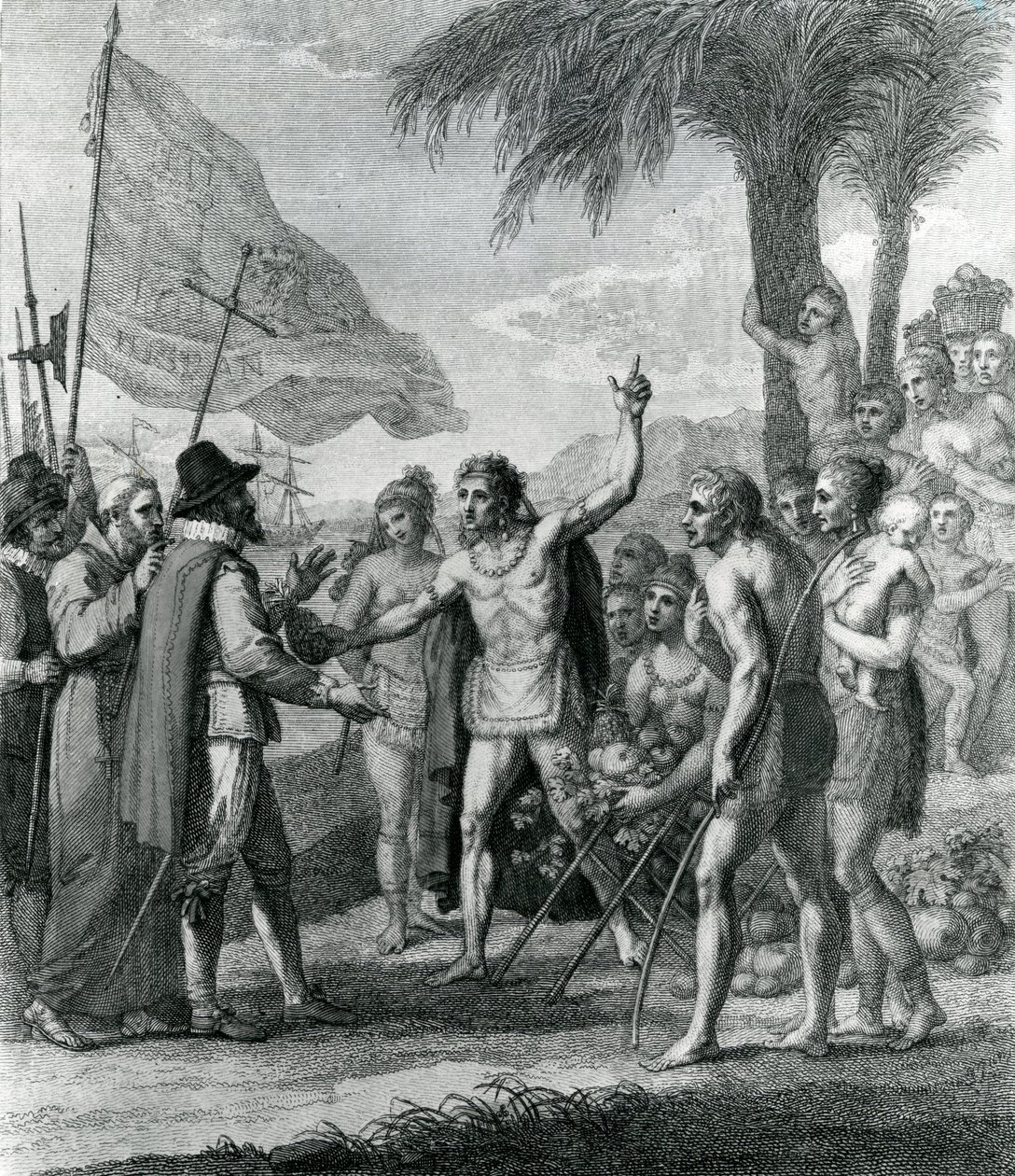 Ein indianischer Kazike der Insel Kuba spricht mit Kolumbus (1451-1500) über einen zukünftigen Zustand, Frontispiz zu 