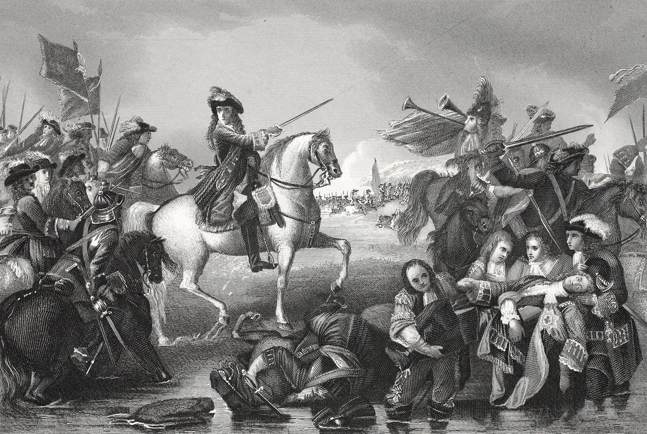 Schlacht am Boyne, graviert von W. French von Benjamin (after) West