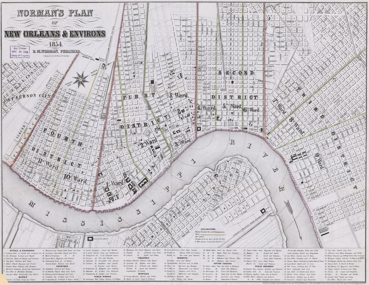 Normans Plan von New Orleans und Umgebung von Benjamin Moore Norman