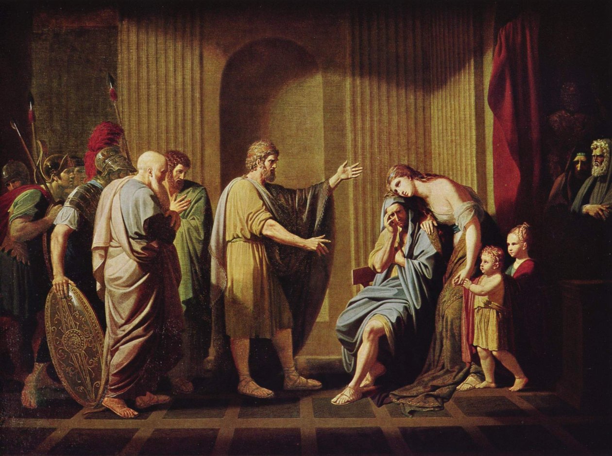 Cleombrotus wird von Leonidas II., König von Sparta, ins Exil geschickt von Benjamin West