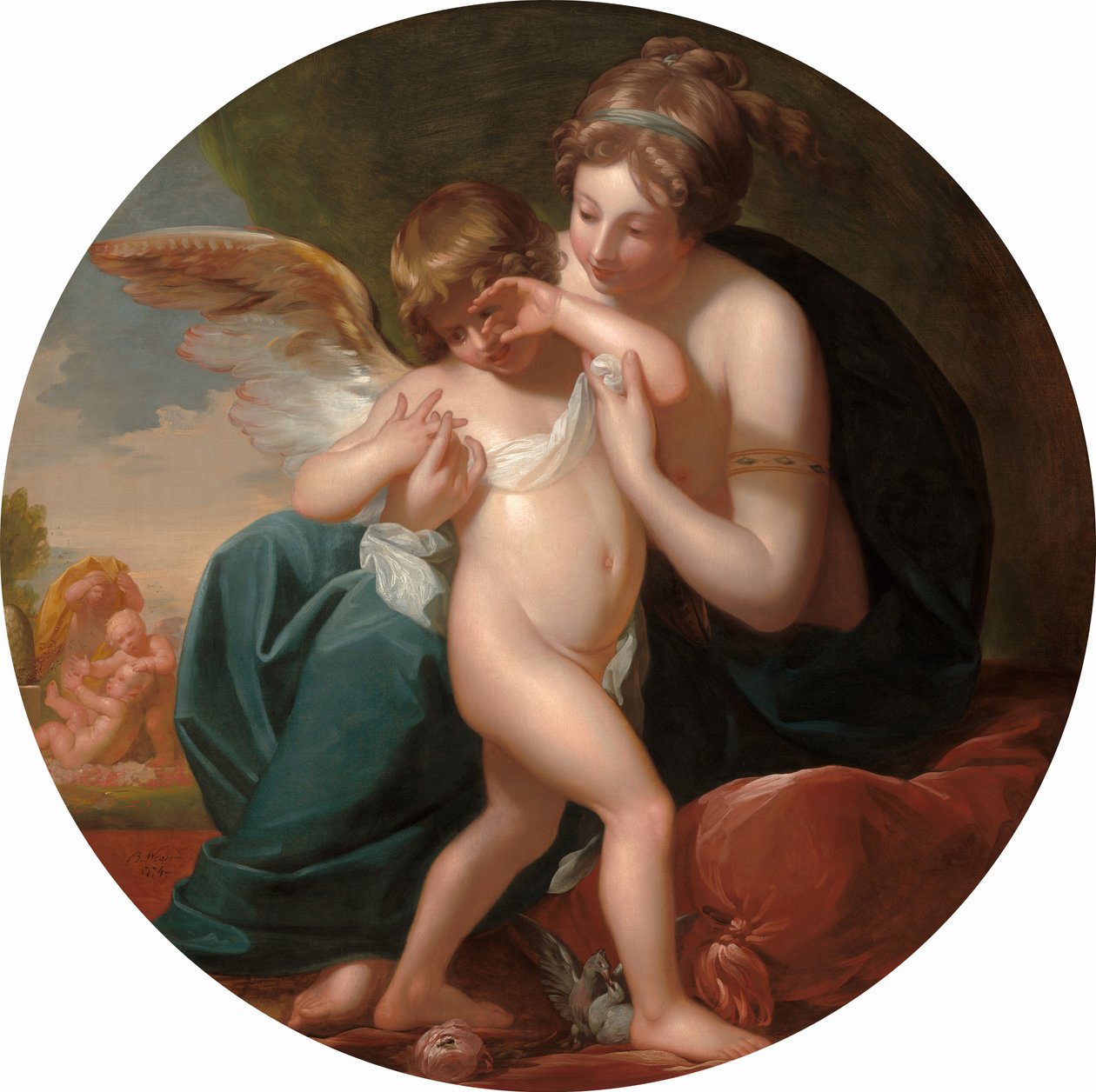 Amor, von einer Biene gestochen, wird von seiner Mutter getröstet von Benjamin West