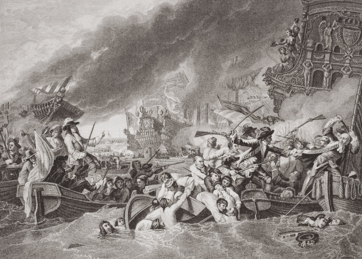 Die Schlacht von La Hogue, Zerstörung der französischen Flotte, 22. Mai 1692, aus `Illustrationen der englischen und schottischen Geschichte