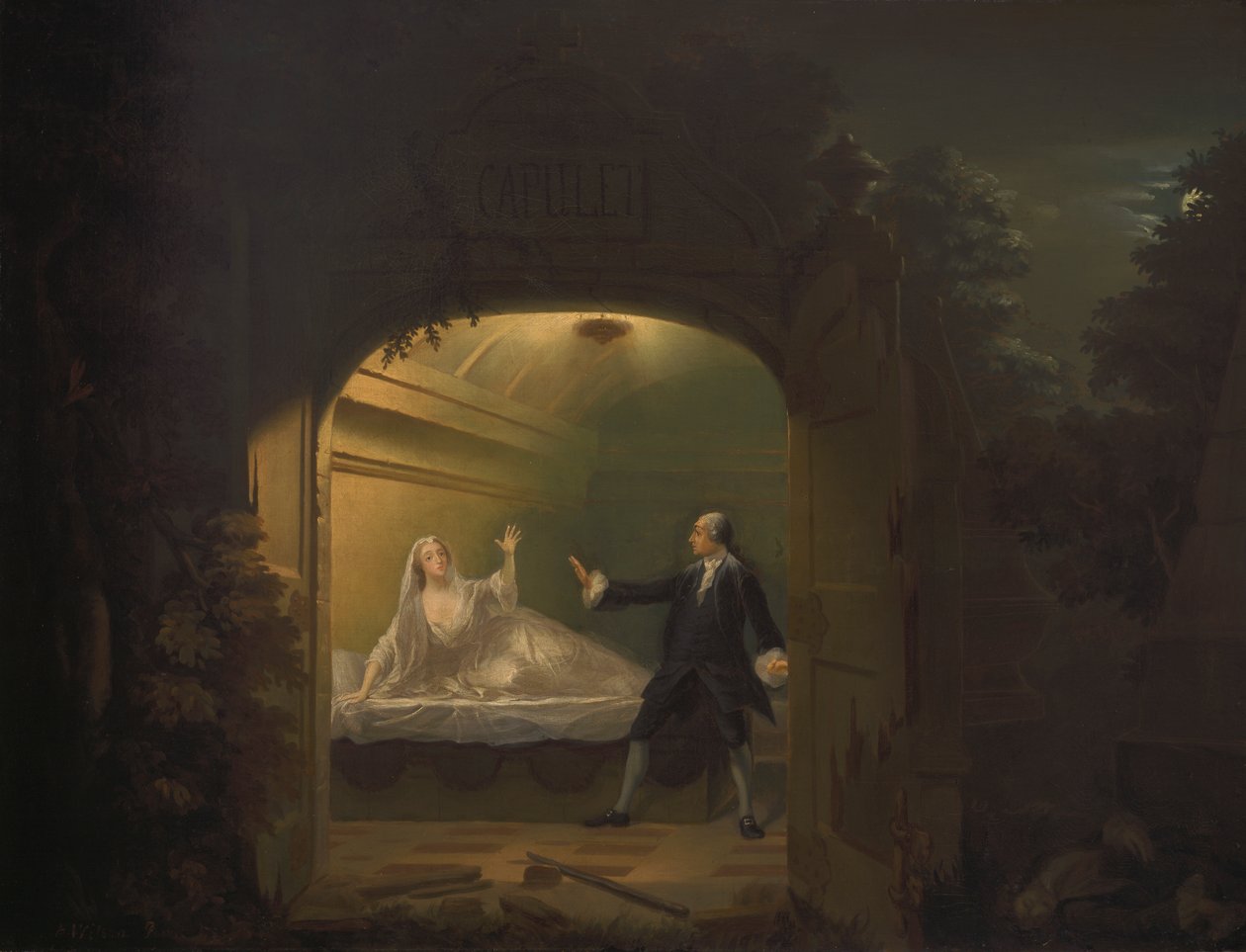 David Garrick und George Anne Bellamy in "Romeo und Julia", Akt V, Szene iii von Benjamin Wilson