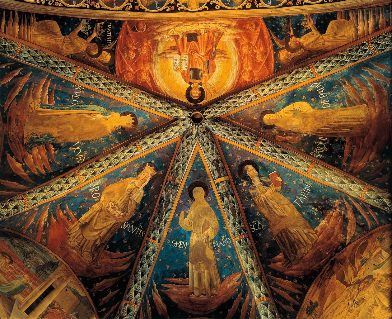 Montefalco, Gewölbe der Apsis der Kirche des Heiligen Franziskus mit Heiligen bemalt von Benozzo di Lese di Sandro Gozzoli