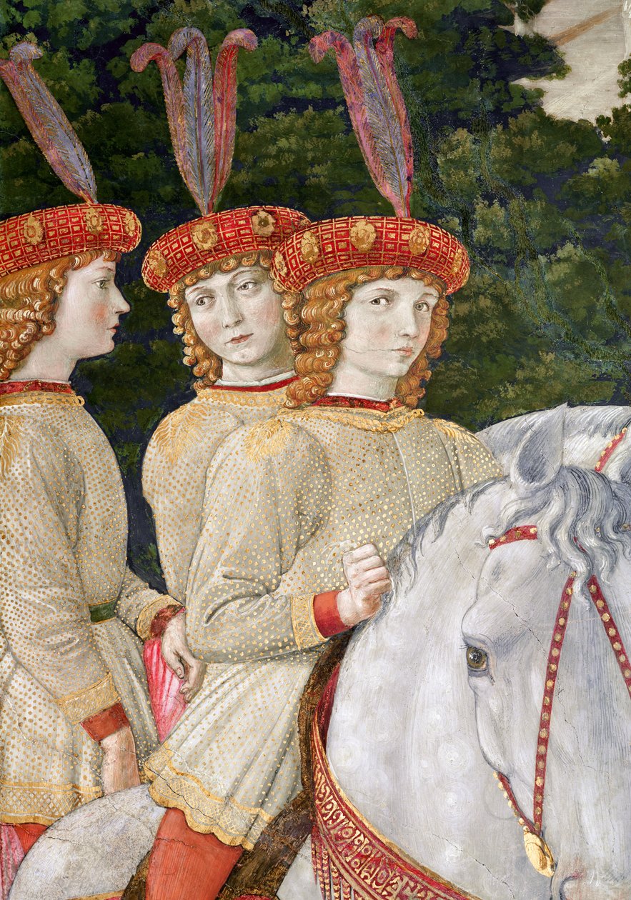 Maria (geb. 1460), Bianca (1461-88) und Nannina (1463-93) Medici, jüngere Schwestern von Lorenzo (1449-92) und Giuliano (1453-78), (Detail) von Benozzo di Lese di Sandro Gozzoli