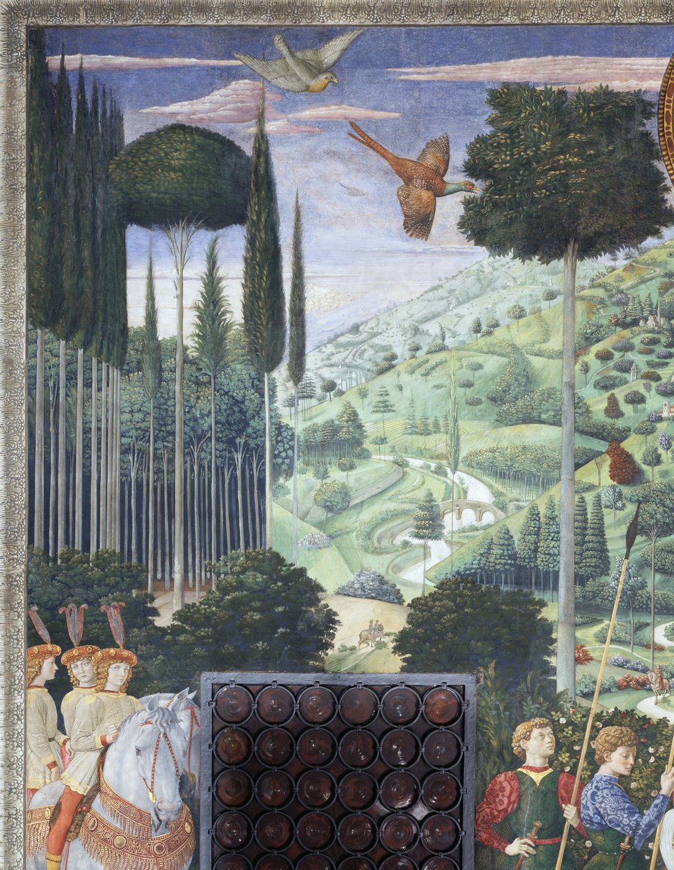 Prozession von Balthasar als Johannes VIII. Palaiologos, Detail aus dem Zyklus der Reise der Heiligen Drei Könige in der Kapelle, um 1460 von Benozzo di Lese di Sandro Gozzoli