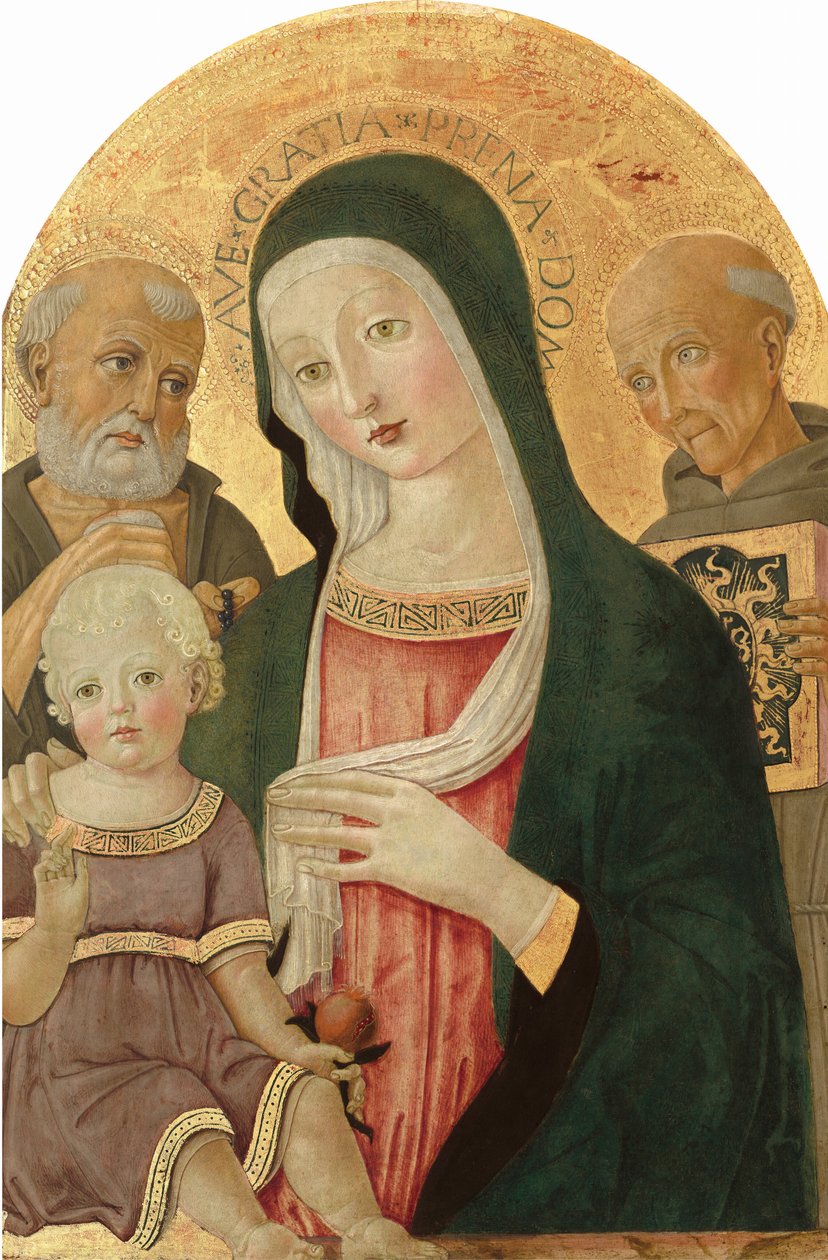 Madonna mit Kind und den Heiligen Hieronymus und Bernardino von Siena, ca. 1480-1485 von Benvenuto di Giovanni