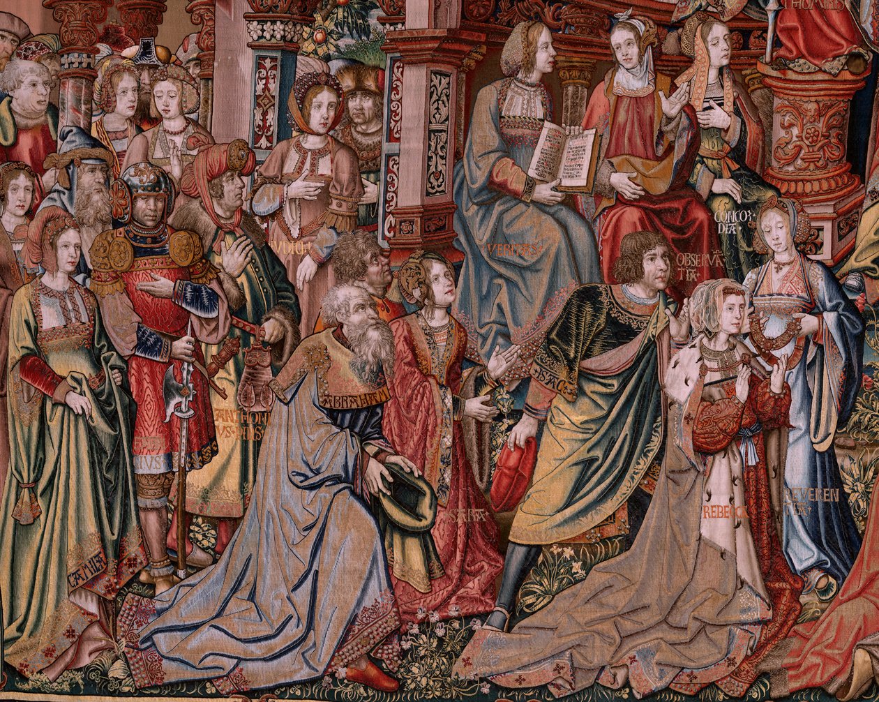 Flämischer Wandteppich. Serie Die Ehren. Gerechtigkeit. Neunter Wandteppich in der Serie. Modellzeichner aus dem Kreis von Bernard van Orley und Jan Gossaert (Mabuse). Herstellung Pieter van Aelst, Brüssel. Ca. 1550. Stoff Gold, Silber von Bernaert van (circle of) Orley