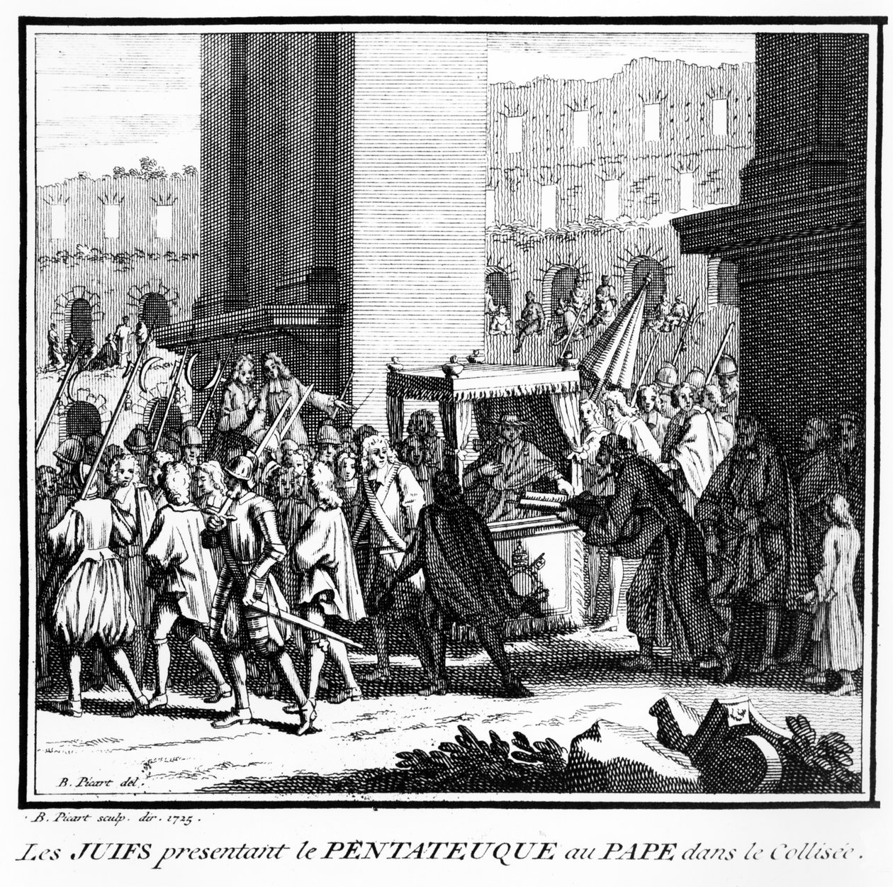 Die Juden von Rom überreichen dem Papst die Tora im Kolosseum, 1725 von Bernard Picart