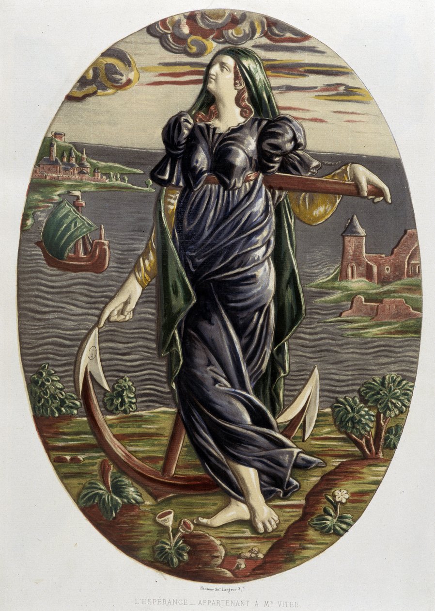 Die Hoffnung - Keramikplatte, in „The work of Bernard Palissy“ von C. Delange und C. Borneman, Paris von Bernard (after) Palissy