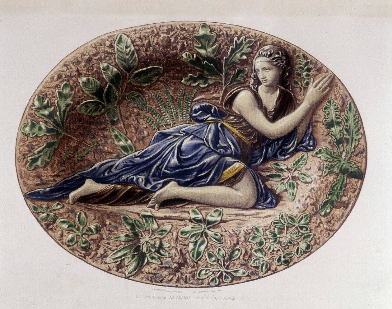 Madeleine in der Wüste - Keramikplatte, in "Das Werk von Bernard Palissy" von C. Delange und C. Borneman, Paris von Bernard (after) Palissy