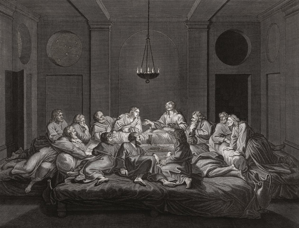 Jesus Christus und die Apostel beim letzten Abendmahl (Druck) von Bernard (after) Picart